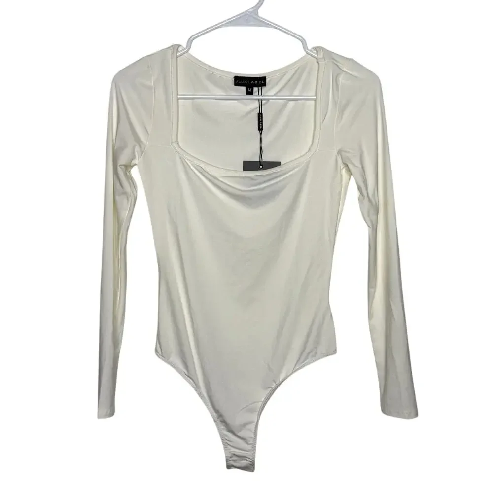NEW Long Sleeve Bodysuit Ivory JLUXLABEL Stretch Size M - Picture 11 of 16